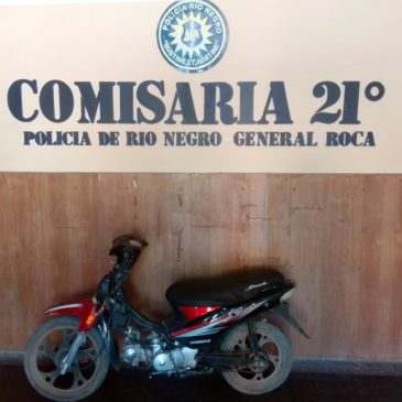 Roca: Policía recuperó una moto robada